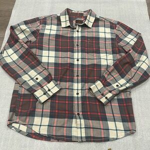 [M]Prana Red/Green Plaid L/S Cotton Button Shirt